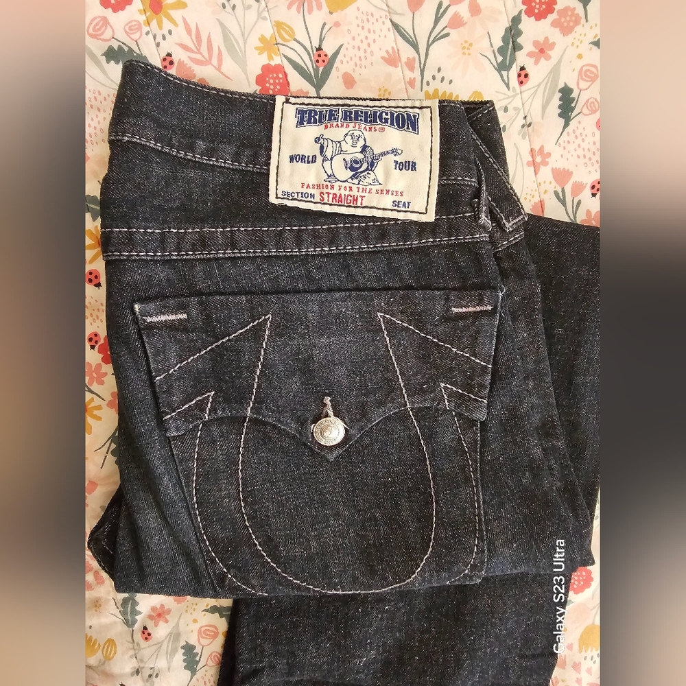 True Religion Section Straight Seat Dark Denim Jeans 34x33